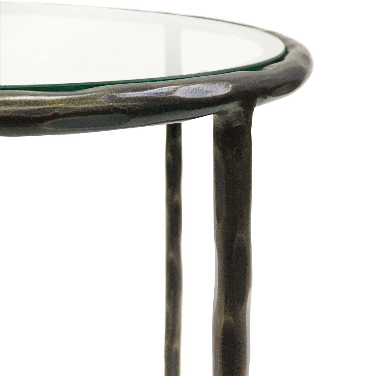 Libra Interiors Patterdale Hand Forged Side Table Dark Bronze Finish with Glass Top