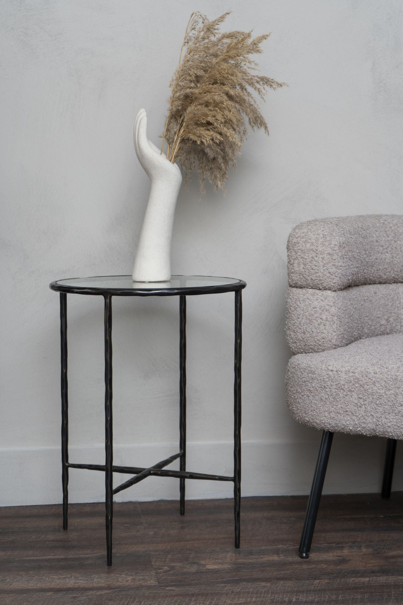Libra Interiors Patterdale Hand Forged Side Table Dark Bronze Finish with Glass Top