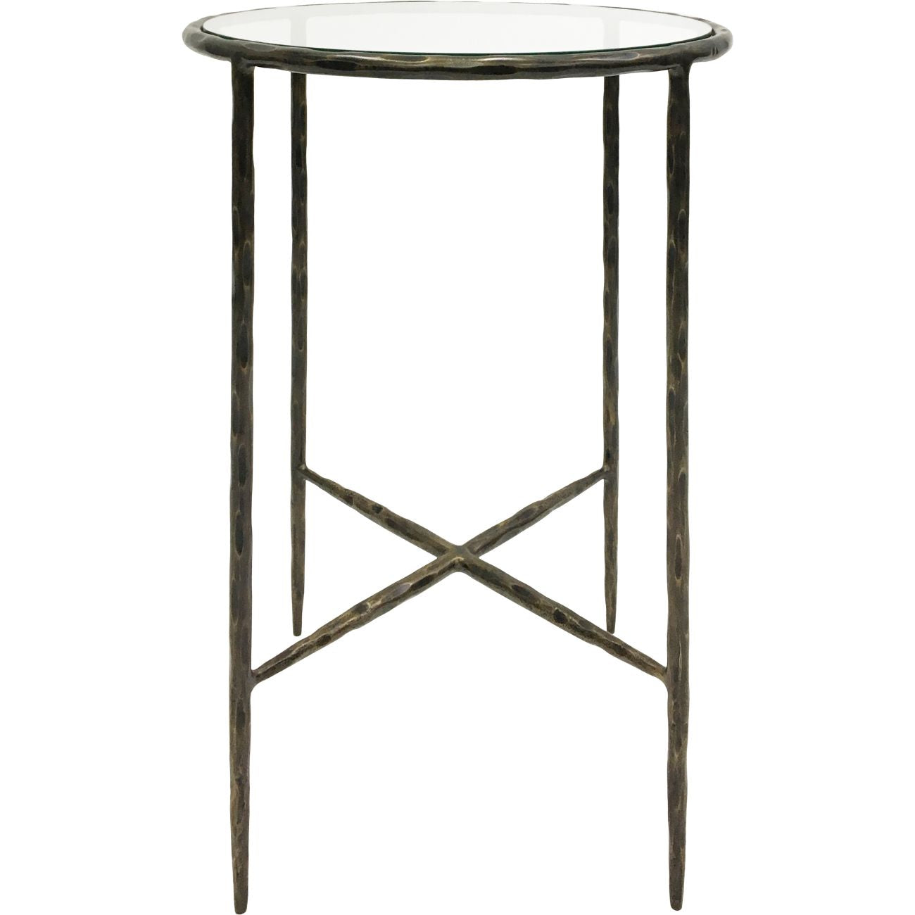 Libra Interiors Patterdale Hand Forged Side Table Dark Bronze Finish with Glass Top